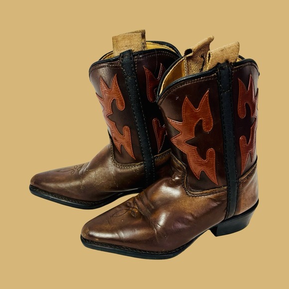 Vintage Other - Vintage Kids Leather Cowboy Boots, Size 6